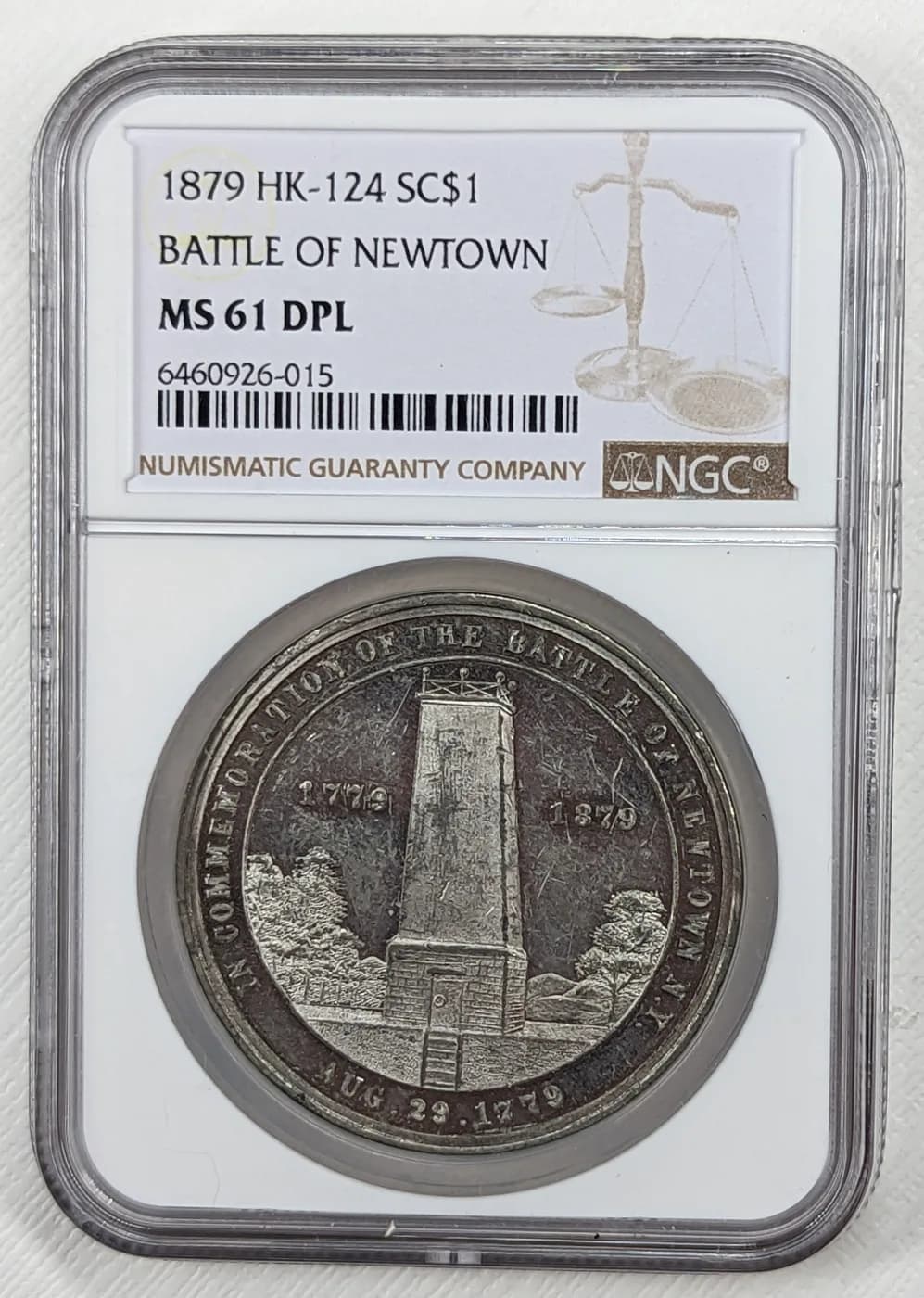 1879 Battle of Newtown centennial medal, HK 124, NGC MS61 deep prooflike, rated R-6
