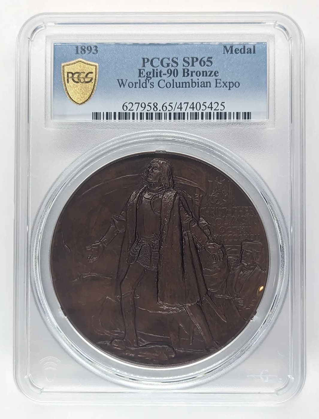 1893 Saint-Gaudens World's Columbian Exposition bronze award medal in a PCGS MS65 holder