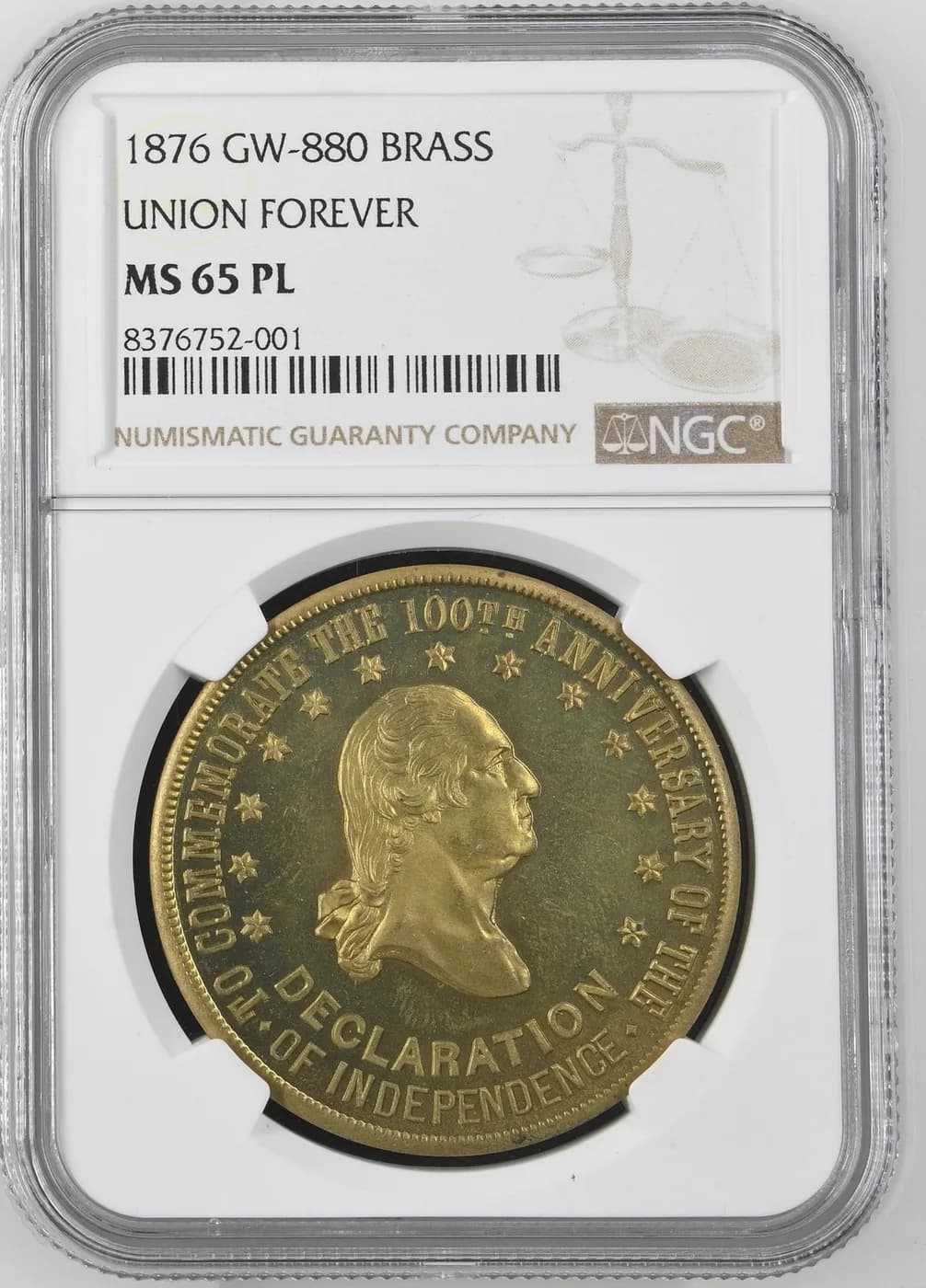 1876 Union Forever George Washington medal, GW-880, NGC MS65 prooflike