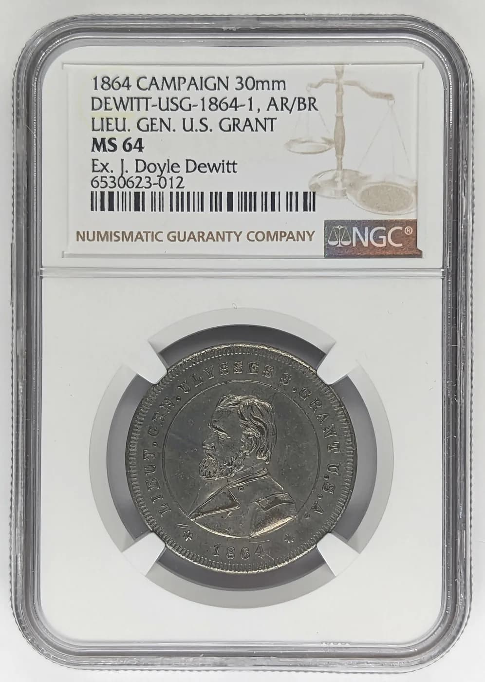1864 Ulysses S. Grant campaign medal, DeWitt USG 1864-1, struck in silver