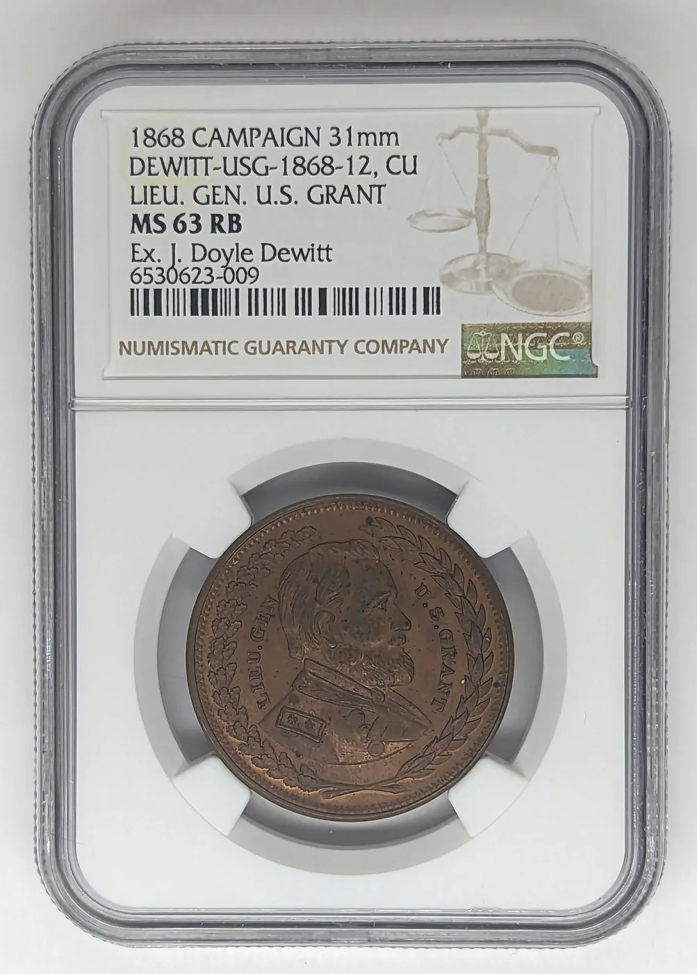 1868 Ulysses S. Grant campaign medal, DeWitt USG 1868-11, struck in copper